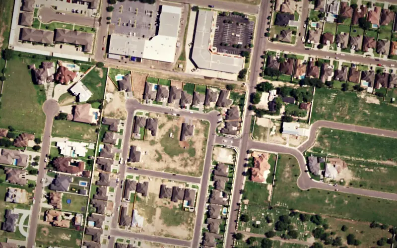 Aerial view of the area around Mayfair, Mission