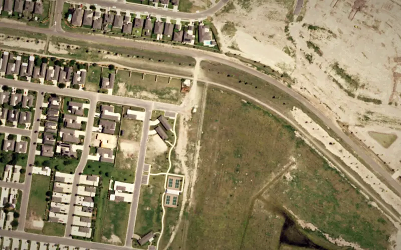 Aerial view of the area around Retama Village (55+) at Bentsen Palm, Mission