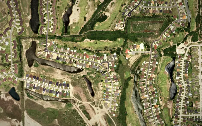 Aerial view of the area around South Padre Island Golf Club (Torrey Pines), Laguna Vista