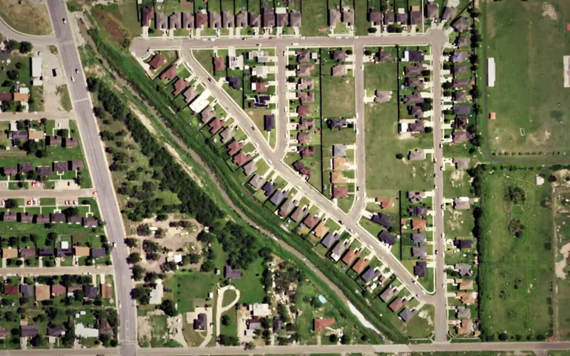 Aerial view of the area around Tiger Crossing, Mercedes